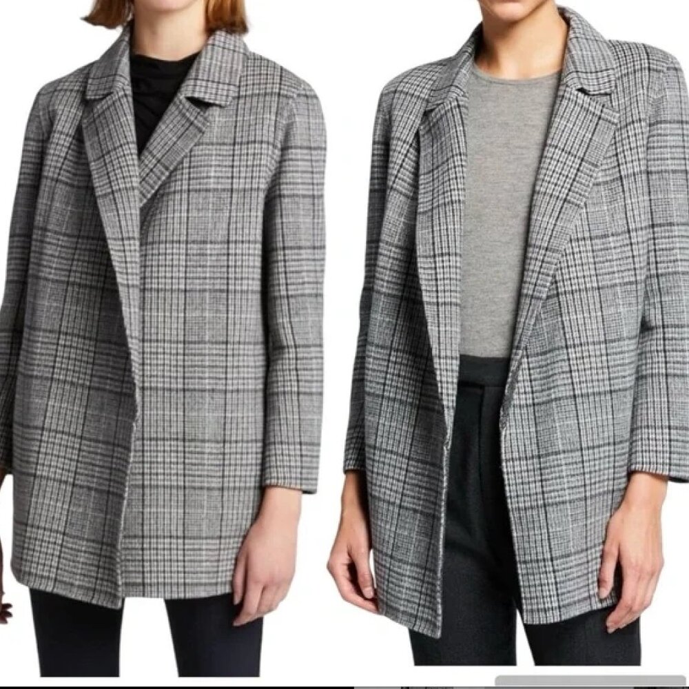 Theory Clairene Wool-Cashmere Plaid Coat Size 12